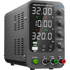 Laboratory Power Supply, Jesverty Laboratory Power Supply DC Adjustable Power Supply (32 V, 10 A) with 20 W USB & Type-C Quick Charge, Encoder Corase & Fine Adjustment Knob SPS-3010V