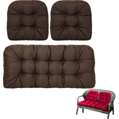 Set of 3 Chair Cushions, 110 x 48 cm, Seat Cushion and Back Cushion for Chairs, Outdoor and Indoor, Cushions for Garden Furniture, Waterproof Seat Cushion (Coffee)