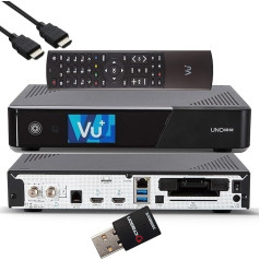 VU+ UNO 4K SE - UHD HDR 1x DVB-S2 FBC Sat Twin Tuner E2 Linux Receiver, YouTube, Satellite Hard Drive Receiver, CI + Card Reader, Media Player, USB 3.0, + EasyMouse HDMI Cable & 300 Mbit WiFi Stick