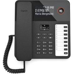 Gigaset Desk 600 - Corded Telephone with 7 Double Assignable Direct Dial Buttons - Large LCD Display - 5-Way Navigation Button - Hands-Free Function - MFV or Pulse Selection Black [German Version]