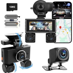 Dash Cam Car 360 Degree, 360 Degree Car Camera, with 4 1080P HD Cameras for Front and Rear Left and Right, with Touch Screen, 24 Hours Parking Mode, with WiFi/GPS/G-sensor/128GB Map/Step Down Cable