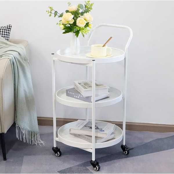 TRIROCKS 78 cm High 3 Tier Rolling Cart Bar Trolley Sturdy Storage Kitchen Trolley Metal Serving Trolley with Wheels Lockable Wheels for Use in the Kitchen at Home Entertainment Purposes (White)