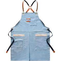 HUWOYG 2 stücke Denim Schürze Barber's Multi Pocket Tool Arbeitskleidung Café Männer Und Frauen Schürze Für Die Arbeit(Blue)