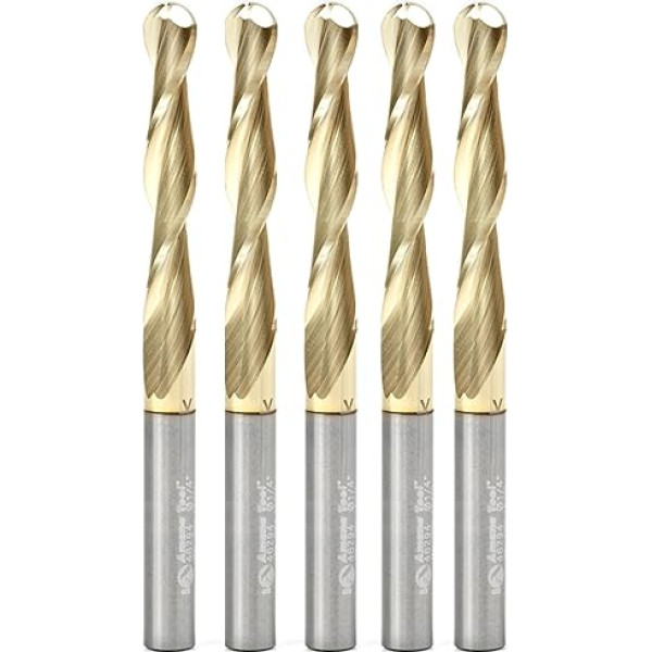 Amana Tool 46294-5 CNC 2D & 3D Carving 0.10 Degree Straight Angle Ball Tip 1/4 Di