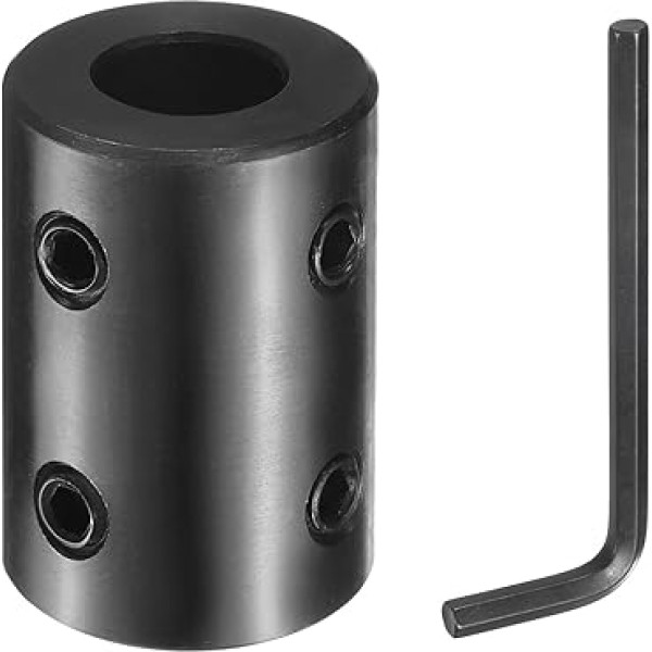 sourcing map Wellenkupplung, 1,27 cm Bohrung, 2,5 cm Außendurchmesser, 3,8 cm Länge, schwarzoxidbeschichteter Stahl, starre Kupplung mit Sechskantschlüssel für 3D-Drucker, Motorrad (4 Schrauben pro