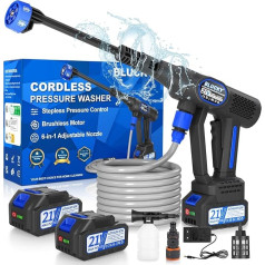 Battery Pressure Washer, Hydro Blast, Mobile Pressure Washer with 2 Batteries, Battery Pressure Washer for Balcony and Car Washing, Pressure Washer Battery with 6-in-1 Multifunctional Nozzle