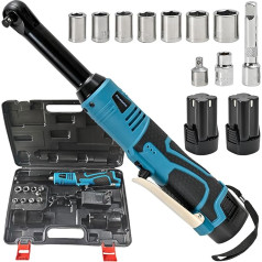 ZALASUNG Electric Ratchet Wrench Set, 18 V 3/8 Inch Extended Neck Battery Ratchet 55 Nm 450 RPM Wireless Ratchet with 2 x 2.0 Ah Battery, Includes 10 Sockets