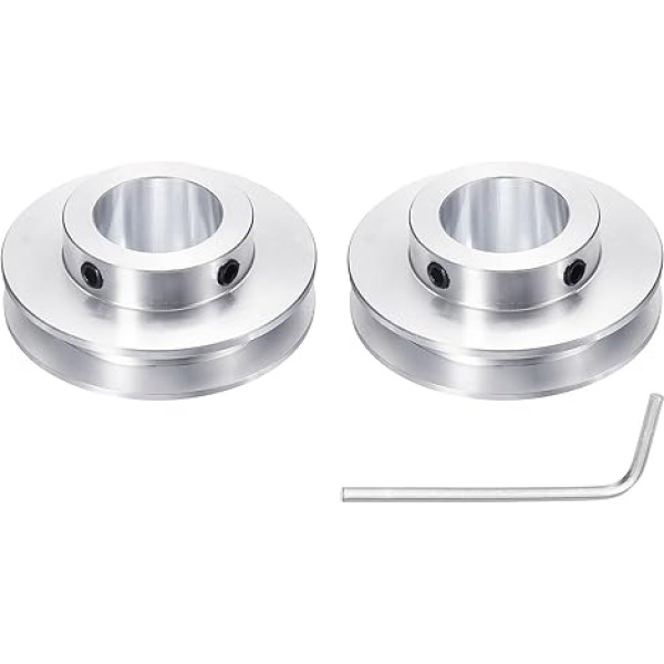 sourcing map 1 x Single Groove Pulley, 20mm Fixed Bore, 50mm OD Aluminum Alloy Mechanical Pulley with Hex Wrench for 6mm PU Round Belt