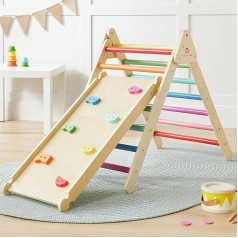 Tiny Land 2 in 1 Climbing Triangle - Rainbow Colours, Triangle Climbing Frame, Montessori Climbing Toy for Toddlers, Wooden Indoor Climbing Set for 2-6 Years