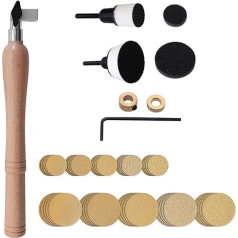 Hand Cup Sander Set with Double Bearing Head, Hardwood Handle, 1 and 2 Velcro Backing Pads, 50 Sanding Discs, Default