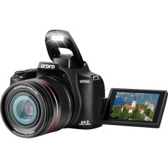 ORDRO Digital Camera 64MP, Camera Photo Camera, 4K Vlogging Camera with 3 Inch Flip Screen, 12X Optical Zoom, Auto Focus, Anti-Shake, 64GB SD Card for Beginners