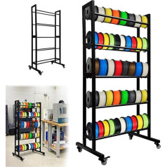 5 Tier Filament Storage Rack for 3D Printer, 130 x 70 x 22 cm, Storage Stand for 3D Printing Filaments, Compatible with PLA, ABS, PETG, TPU Wood, Filament Spool Holder with Scroll Wheel for Printing