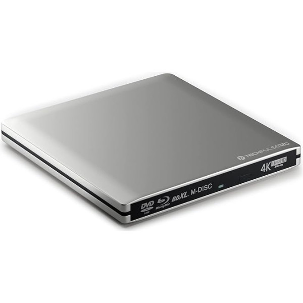 techPulse120 External USB 3.1 USB-C UHD HDR 4k 3D MDisc BDXL Drive Bluray Burner Superdrive BD DVD CD for Computer Desktop PC Notebook Ultrabook Windows MacOS Apple iMac Aluminium Silver