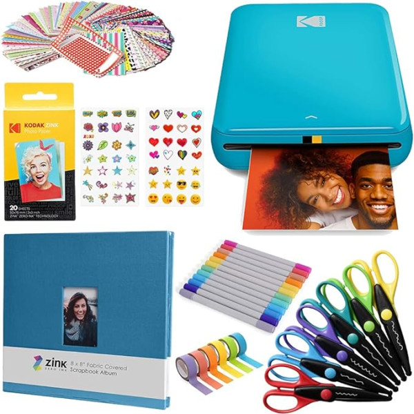 KODAK Step Instant Photo Printer with Bluetooth/NFC, Zinc Technology & KODAK App for iOS & Android (Blue) Scrapbook Kit