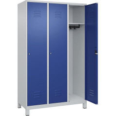 C + P Möbelsysteme C+P Classic Plus Locker, 3 Compartments, Light Grey/Gentian Blue, W 1200 mm, with Feet, Cylinder Lock