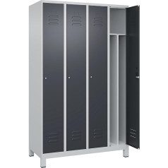 C + P Möbelsysteme C+P | Schwarz-Weiß-Spind Classic Plus | schmal | 4 Abteile | Trennwand verkürzt | lichtgrau/grau | B 1200 mm | mit Füßen | Zylinderschloss | Trennwand mittig