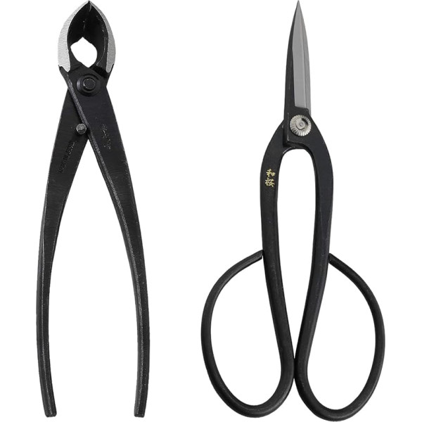 Wazakura 2 Piece Japanese Bonsai Tool Set, Made in Japan - Ashinaga Bonsai Scissors 200mm + Concave Pliers 200mm Starter Kit