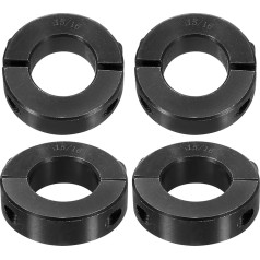 sourcing map 4 x doppelt geteilte Schaftmanschette für 15/16 Zoll Schaft, zweiteiliger Klemmkragen, 3,5 cm Außendurchmesser, 1,27 cm Breite, Schwarzoxid-Stahlschlossklemme, Stellschrauben-Stil