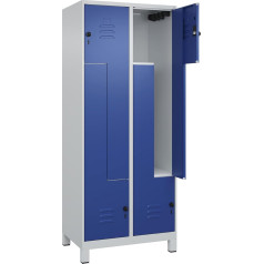 C + P Möbelsysteme C+P | Z-Spind Classic Plus | 2 Abteile | lichtgrau/enzianblau | B 800 mm | mit Füßen | Drehriegel