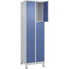 C + P Möbelsysteme C+P | 3er-Schließfachschrank Classic Plus | 2 Abteile | lichtgrau/fernblau | B 600 mm | 6 Fächer | mit Füßen