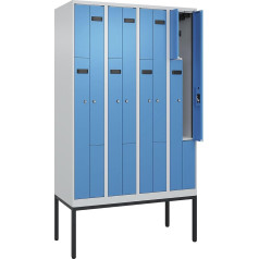 kaiserkraft | Z-Spind Evolo Plus | 4 Abteile | lichtgrau/lichtblau | B 1200 mm | 8 Fächer | mit schmalen Füßen | Zylinderschloss