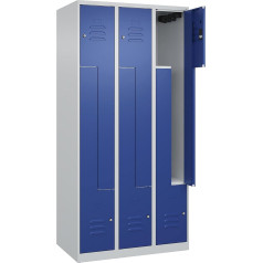 C + P Möbelsysteme C+P | Z-Locker Classic Plus | 3 Compartments | Light Grey/Gentian Blue | W 900 mm | with Floor Gliders | Cylinder Lock