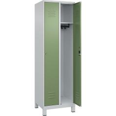 C + P Möbelsysteme C+P | Spind Classic Plus | 2 Abteile | lichtgrau/resedagrün | B 600 mm | mit Füßen | Zylinderschloss