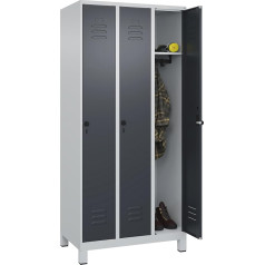 C + P Möbelsysteme C+P | Spind Classic Plus | 3 Abteile | lichtgrau/grau | B 900 mm | mit Füßen | Drehriegel