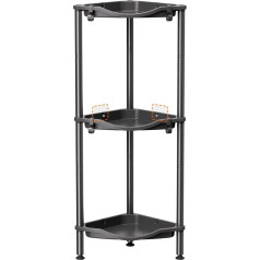 Lifewit Standing Shower Shelf, 3 Shelves, Plastic Shower Shelf, No Drilling, Heights, Adjustable Shower Shelf Corner with 4 Hooks, Bathroom Organiser, Shampoo Shower Gel Shelf, Black