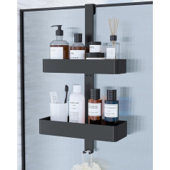 Kitsure Shower Shelf No Drilling - 2-Tier Shower Shelf for Hanging, Rustproof Shower Shelf No Drilling Required, Practical Shower Shelf for Shampoo, Towel & Squeegee, 29.1 x 11.2 x 5.1 cm, Black