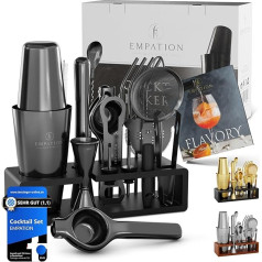 EMPATION Cocktail Set Black [Test Winner], 825 ml Cocktail Shaker with Bar Accessories for Cocktails, Bartender Set with Professional Boston Shaker, Bartender Set, Bar Set, Cocktail Shaker Set,