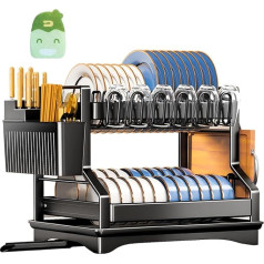 KIMIGO Dish Drainer Dish Drainer 2-Tier Dish Drainer Stainless Steel Dish Drainer with Utensil Holder Dish Rack for Kitchen Counter