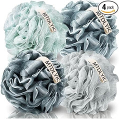 MTDLYICE Loofah Sponge XXL Large Loofah 100g 4 Pack Bath Sponge Soft Mesh Shower Loofah for Men Body Scrub Bath Accessories for Body Wash (Blue Grey)