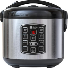 KitchenLove Rice Cooker with Steamer 1.2 L, Electric Rice Cooker Stainless Steel, Electric & Digital Steamer with Inner Pot for 2-5 People, Rice Pot with Timer, Rice Cooker Stainless Steel, Black