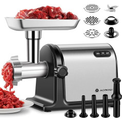 AOBOSI 3-in-1 Electric Meat Grinder with 3 Stainless Steel Sanding Plates, 1 Cube & 3 Sausage Filling Tubes, [3000w Max |Size #10] For Meat, Meat Sausage, Meat Grinder Stainless Steel With Blades