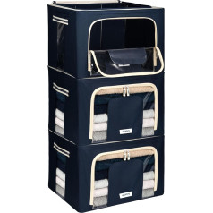 4CONVY Fixed Foldable Clothes Storage Box with Zips, Metal Frame - [2024 Improved Material] Storage Bag for Duvets - Sturdy Storage Box for Clothes - 3 x 66 L