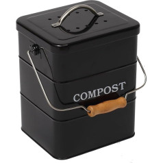 Morezi Compost Bin Kitchen 6 L Compost Bin Organic Waste Bin - Includes Activated Carbon Filters Composter with Lid and Handle for Sorting Kitchen Waste - Black