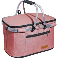 ABIUBIU Cool Bag Shopping Basket Large Insulated Cooler Basket Lunch Bag Office Warmer Side Support 2 Handles Upright Stand (Salmon Pink)