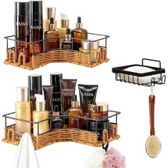 Imcrasy Corner Shower Caddy, Handmade Rattan Shower Shelf without Drilling, Stainless Steel & PP Rattan, 55 lbs Load Capacity, Ventilated, Large Capacity, Bathroom Shelf, Shower Shelf, Shampoo Holder