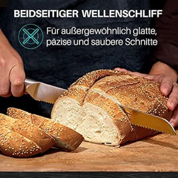 PEPELLIA Bread Knife with Serrated Edge – 25 cm – Black – German Steel Blade for Clean Cuts – Bread Knife with Ergonomic Handle – Precise Bread Knife – Durable and Rustproof