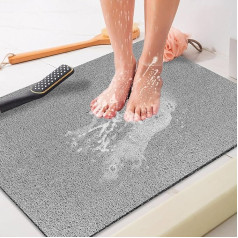 Shower Mat Non-Slip 80 x 100 cm - Loofah PVC Massage Shower Mat for Wet Areas, Soft Safety Bath Mat with Drainage Holes, Quick Drying (Grey, 80 x 100 cm)