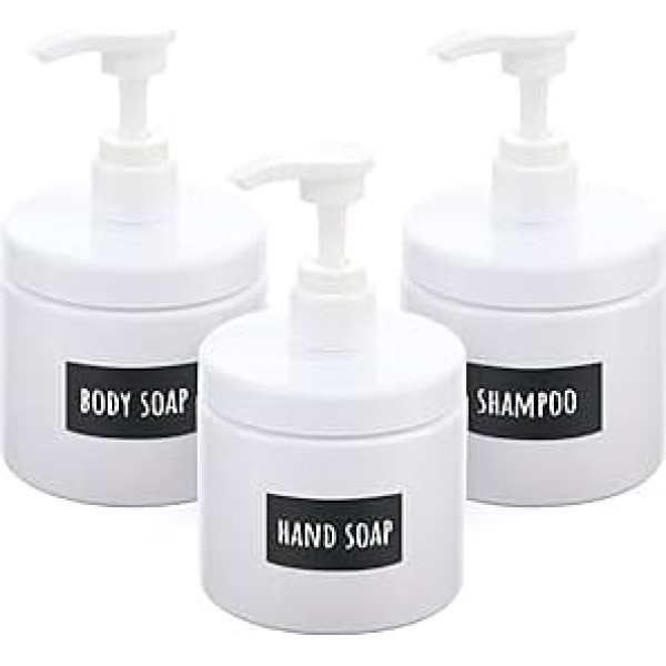 Segbeauty Shampoo Dispenser, Pack of 3 500 ml Shampoo Bottles for Filling, Soap Dispenser White with Waterproof Label, Plastic Pump, as Home Accessories and Decoration for Bathrooms, Laundry Rooms,