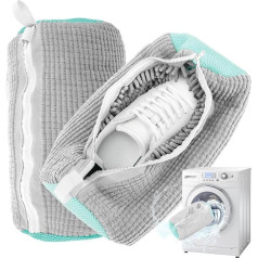 Shoe Wash Bag, Washing Machine, Pack of 2 Sneaker Wash Bags, Laundry Bag, Shoes, Trainers, Multi Protection with 360° Cleaning Fluff, Shoe Wash Bag for Washing Machine (Grey)