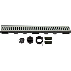 ScarMaxx - A15 Drainage Channel Set - Floor Gutter - Rainwater Drain - Drain with Grid - Drainage Channel - Flat - Plastic - Height 60 mm - with Galvanised Steel Bar Grate - 1 m
