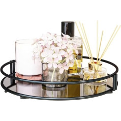 Round Metal Tray Elegant Table Centrepiece Tray Room Fragrance Organiser Tray Cosmetic Jewellery Tray Candle Acrylic Black Diameter 28cm (Black)