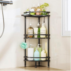 HapiRm Shower Shelf No Drilling Corner - Pack of 3 Shower Shelves No Drilling with Storage Box & 4 Hooks, Stainless Steel Freestanding Bathroom Shelf, Shower Basket for Bathroom, Shampoo and Shower