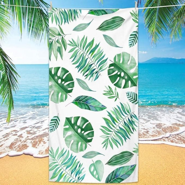 Lucien Beach Towel, XXL Beach Towel, Microfibre Beach Towel, Quick Drying Sandproof Towel for Sports, Travel, Yoga, Camping, Beach, Gym (Green Leaves)