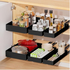 3er Set Teleskopschublade, 3 Größen Ausziehbare Schublade Küche Slide out Drawer, Ausziehbarer Schrank Organizer Küche Schubladen Organizer mit Nano-Klebefolie, für Küchenschränke, Speisekammer, Bad