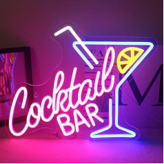 Horseneon Cocktails Bar Neon Sign, LED Neon Bar Sign, Cocktail Neon Sign for Wall, Blue Pink Neon Light for Pub Home Beer Bar Club Man Cave Restaurant Shop Sign Cocktails Decor