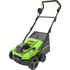 Greenworks GD40SC38II 40 V Battery Scarifier and Lawn Rake with Brushless Motor, 3100 rpm, 38 cm Working Width, 5 Depths, 45 L Collection Container without Battery and Charger
